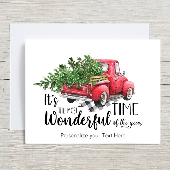 Red Truck Holiday Cards | Farmhouse Christmas Card Set | Christmas Notecard Set - Picture 2 of 7